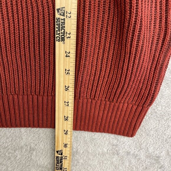 NEW Lands’ End Men’s L Ribbed Knit Sweater Mock neck Red Rust 100% Cotton - Picture 3 of 10